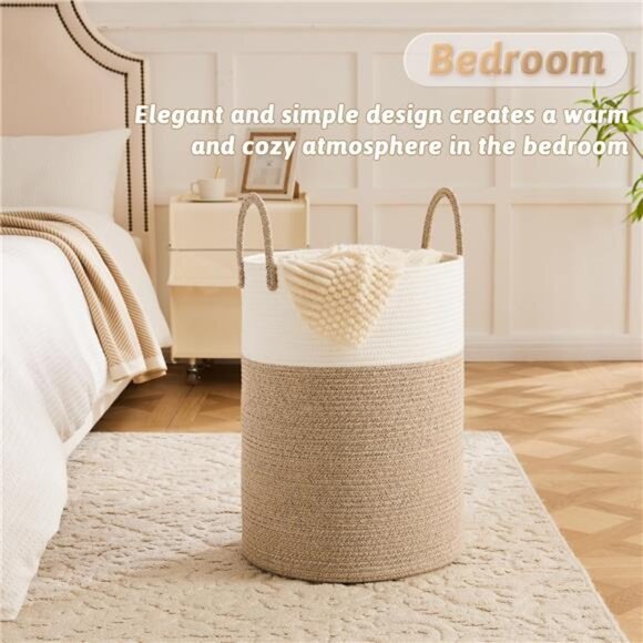 Laundry Basket,Woven Cotton Rope Laundry Hamper,60L for Decor Storage of Dirty - Picture 5 of 16